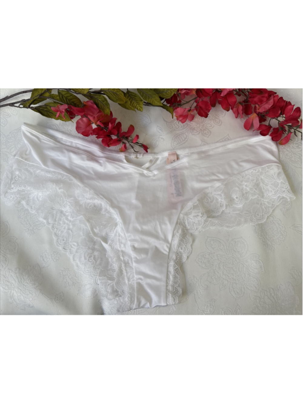 VICTORIA'S SECRET XXL SILKY WHITE VERY SEXY STRAPPY CHEEKY HI LEG PANTIES NWT